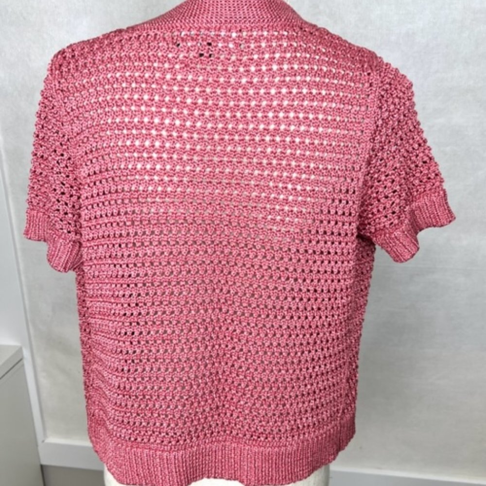 Rose-Colored Open Knit Shrug Cardigan - Picture 2 of 9